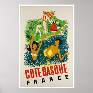 Poster Cartaz de Viagem Arte da Costa Basca França Praia
