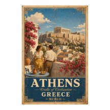 Cartaz de Viagem Atenas Vintage Grécia Mural Acróp