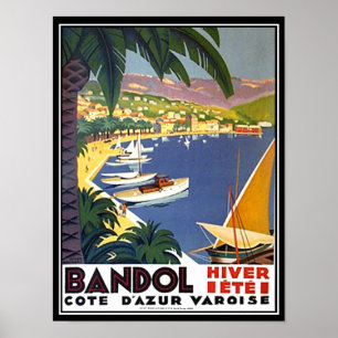 Pôster Cartaz de Viagem Bandol Cote D'azur França Impress