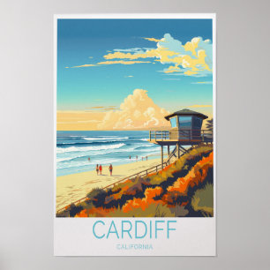 Poster Cartaz de Viagem Cardiff Califórnia, Cardiff Surfa