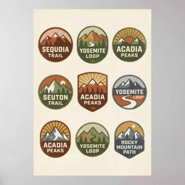 Poster Cartaz de Viagem com Emblema do Parque Nacional (Frente)