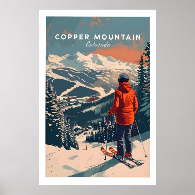 Poster Cartaz de Viagem Copper Mountain Esquiando no Pôr  (Frente)