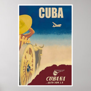 Poster Cartaz de Viagem Cuba Arte da Cubana Airlines Pres