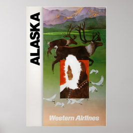 Poster Cartaz de Viagem da Alaska Western Airlines Alaska