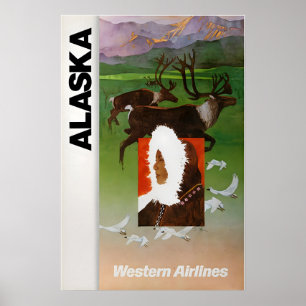 Poster Cartaz de Viagem da Alaska Western Airlines Alaska
