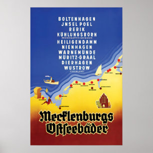 Poster Cartaz de Viagem da Alemanha dos anos 1930 Mecklen