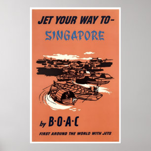 Poster Cartaz de Viagem da Arte de Singapura BOAC Ásia Im