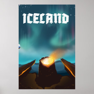 Poster Cartaz de viagem da aurora boreal da Islândia