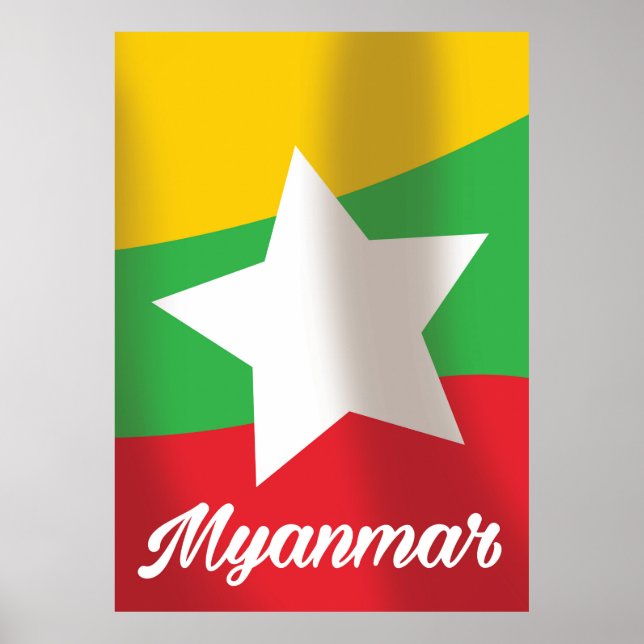 Poster cartaz de viagem da bandeira de Myanmar (Frente)