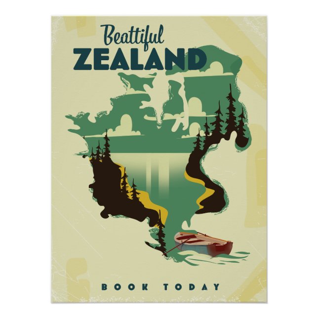 Pôster Cartaz de viagem da Beautiful Zealand (Frente)