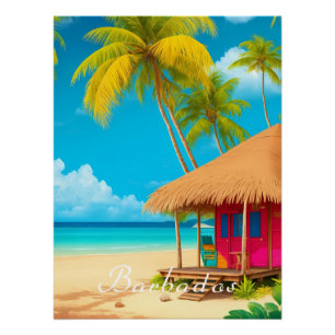 Pôster Cartaz de Viagem da Cabana de Praia de Barbados
