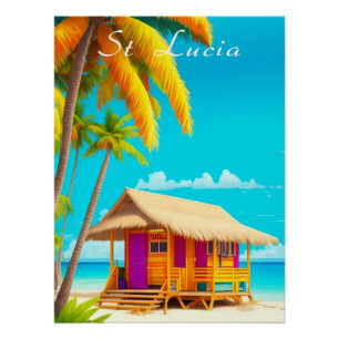 Pôster Cartaz de viagem da cabana de praia de Santa Lúcia