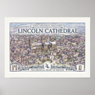 Poster Cartaz de Viagem da Catedral de Lincoln Vintage In