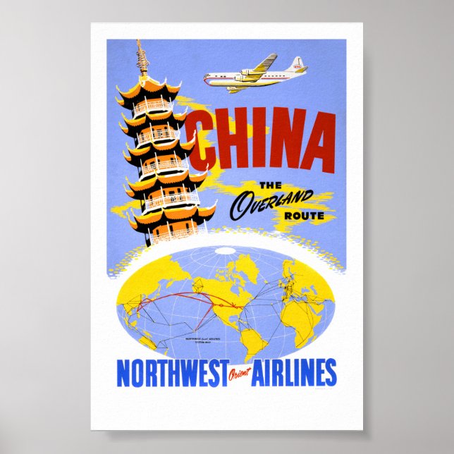 Pôster Cartaz de Viagem da China Vintage Restaurado (Frente)