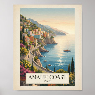 Poster Cartaz de Viagem da Costa Amalfitana Itália Vintag