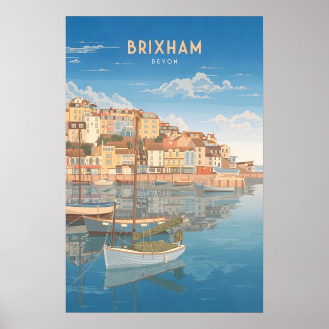 Poster Cartaz de Viagem da Costa Marítima de Brixham Devo (Frente)