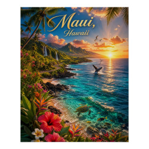 Pôster Cartaz de Viagem da Costa Tropical do Maui Havaí