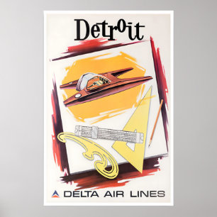 Poster Cartaz de Viagem da Detroit Art Delta Airlines Mic
