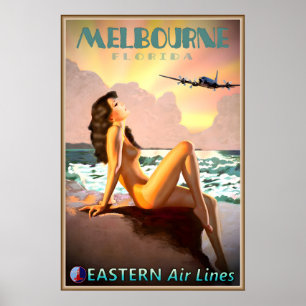 Poster Cartaz de Viagem da Eastern Air Lines Melbourne Fl
