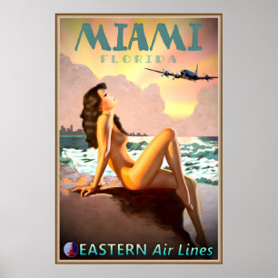Poster Cartaz de Viagem da Eastern Air Lines Miami Flórid