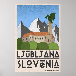 Poster Cartaz de Viagem da Eslovênia Torre do Castelo de