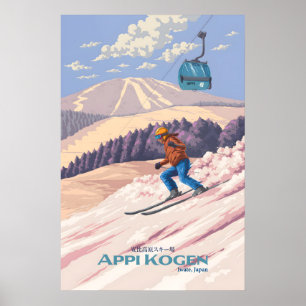 Poster Cartaz de Viagem da Estação de Esqui Appi Kogen Ja