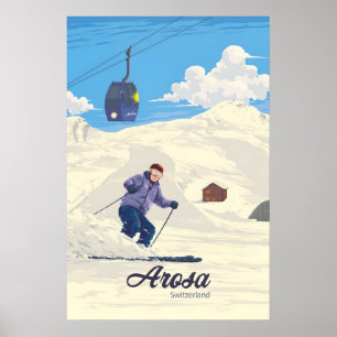 Poster Cartaz de Viagem da Estação de Esqui Arosa Suíça