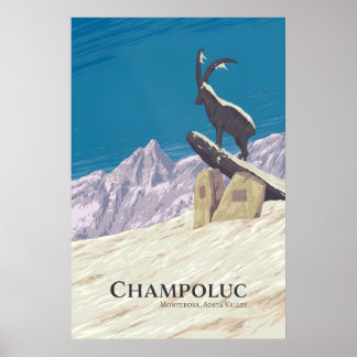 Poster Cartaz de Viagem da Estação de Esqui Champoluc Itá