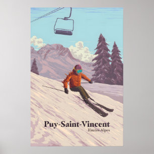 Poster Cartaz de Viagem da Estação de Esqui Puy Saint Vin