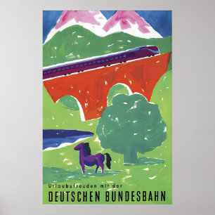 Poster Cartaz de Viagem da Ferrovia Alemã Férias Alegrias