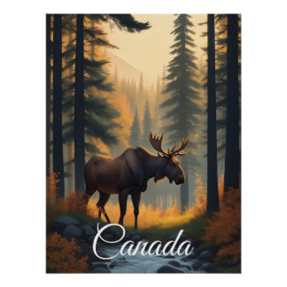 Pôster Cartaz de Viagem da Floresta do Canadá Alce