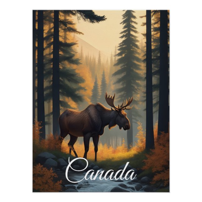 Pôster Cartaz de Viagem da Floresta do Canadá Alce (Frente)