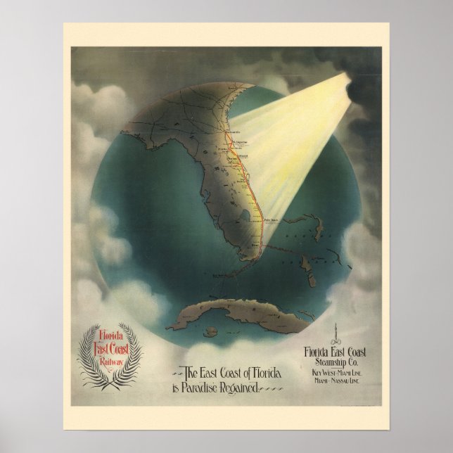 Poster Cartaz de viagem da Florida Railway vintage (Frente)