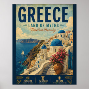Poster Cartaz de viagem da Grécia Antiga com cidade litor