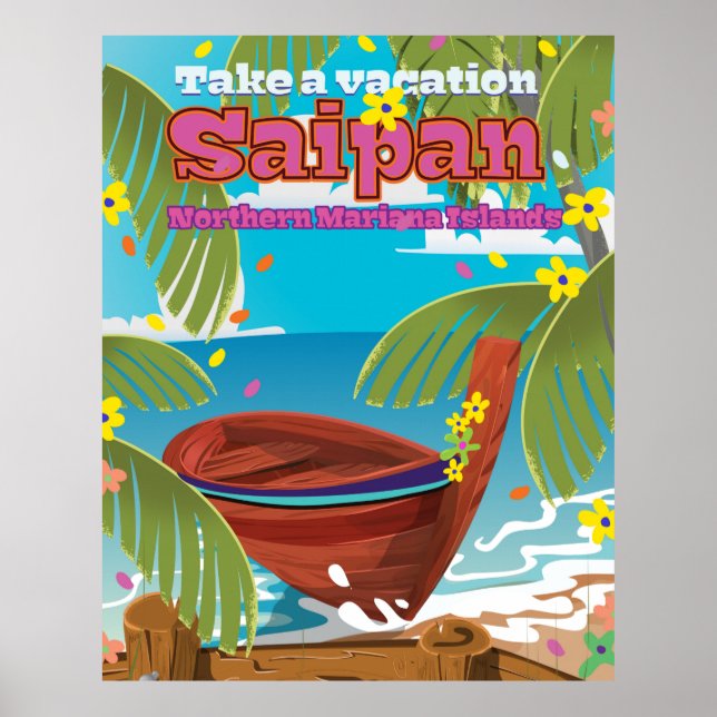 Poster cartaz de viagem da ilha de Saipan. (Frente)