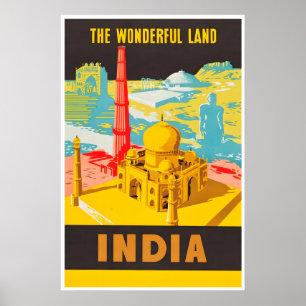 Poster Cartaz de Viagem da Índia Vintage Arte de Turismo