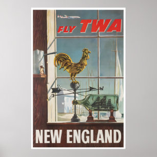 Poster Cartaz de Viagem da Nova Inglaterra Arte Vintage I
