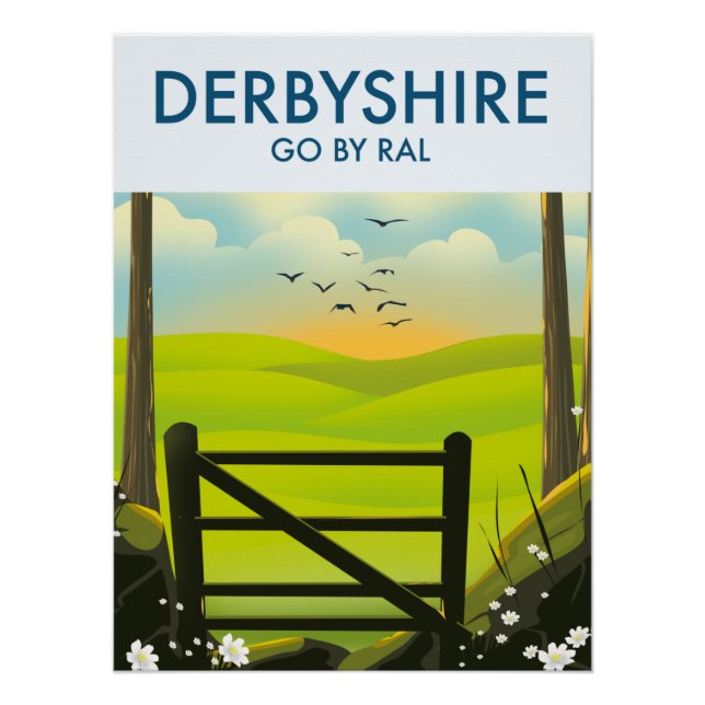 Pôster Cartaz de viagem da paisagem de Derbyshire (Frente)