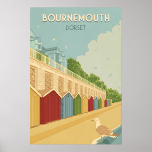Poster Cartaz de Viagem da Praia de Bournemouth em Dorset