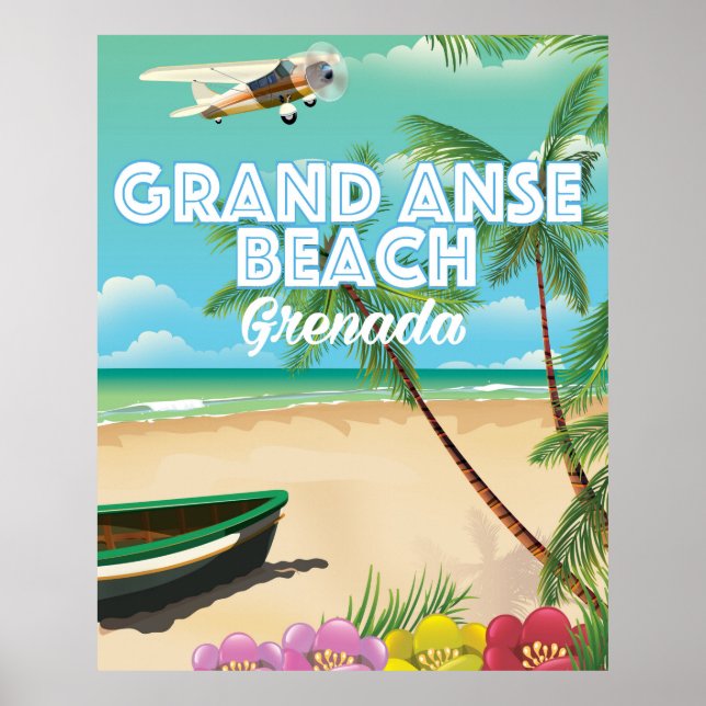Pôster Cartaz de Viagem da Praia de Grand Anse em Granada (Frente)