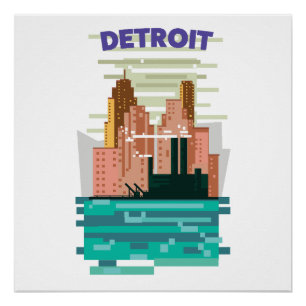 Pôster cartaz de viagem da silhueta da cidade de Detroit.