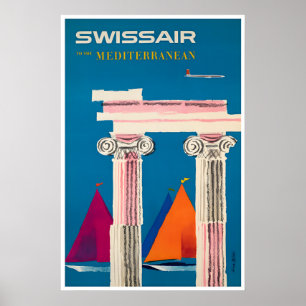 Poster Cartaz de Viagem da Swiss Air Mediterrâneo Médio