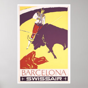 Poster Cartaz de Viagem da Swissair Arte de Barcelona Esp