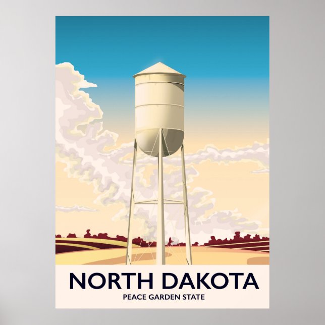 Pôster cartaz de viagem da Torre de Água de Dakota do Nor (Frente)