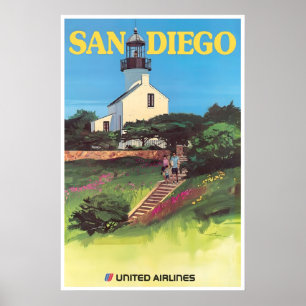 Poster Cartaz de Viagem da United Airlines San Diego Art