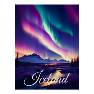 Pôster Cartaz de Viagem das Luzes do Norte da Islândia