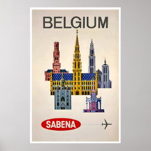 Poster Cartaz de Viagem de Arquitetura da Bélgica Vintage