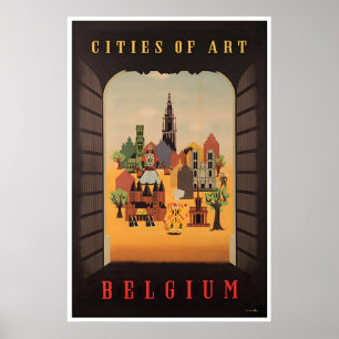 Poster Cartaz de Viagem de Arte da Bélgica Sinal da Cidad