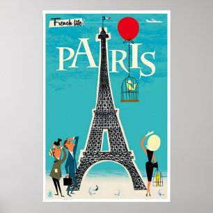 Poster Cartaz de Viagem de Arte de Paris Antigo França Re