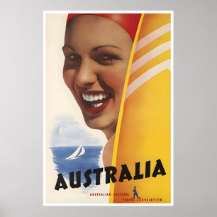 Poster Cartaz de Viagem de Arte de Surf Austrália Austral